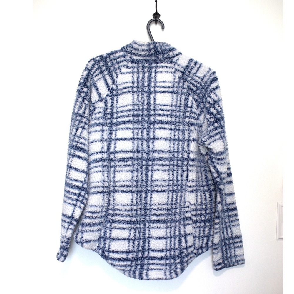 Cozy Sherpa Blue White Plaid Quarter Zip Fleece Pullover Sweater XL - Picture 5 of 5